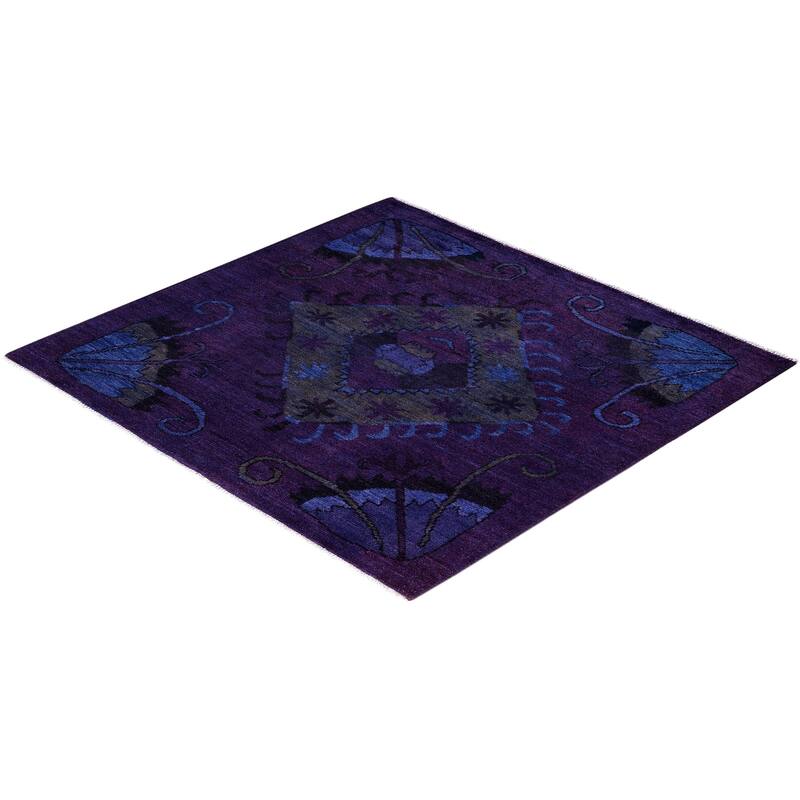 Overdyed One-of-a-Kind Hand-Knotted Square Area Rug - Purple - 5' 1" x 5' 3"