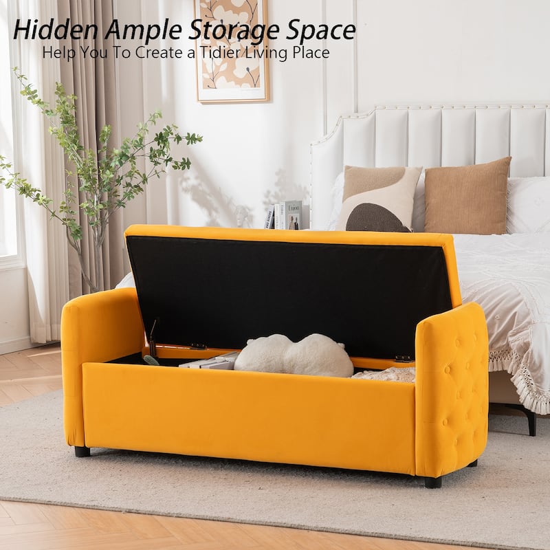 Storage Bench for Bedroom, 60" End of Bed Bench for King Size Bed Modern Upholstered Long Bench with Tufted Arm
