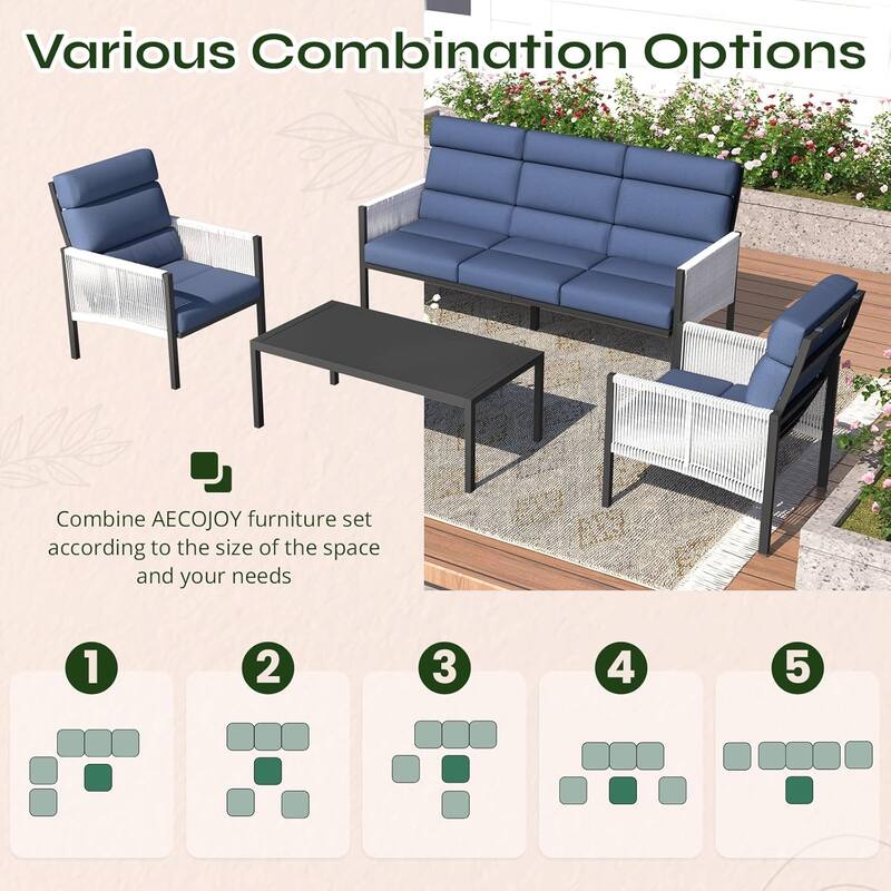 AECOJOY 4 Pieces Outdoor Aluminum Patio Furniture Set with Coffee Table, Morden Outdoor Patio Sectional Furniture Set