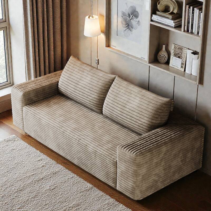 71" Corduroy 3-Seater Sofa, Deep Seat Comfy Couch with Wide Armrests, No-Assembly Soft Fabric Sofa for Living Room