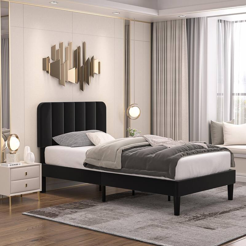 Javlergo Upholstered Bed Frames with Height-adjustable Headboard