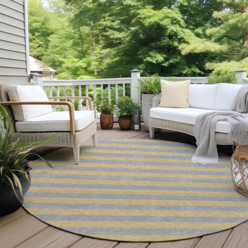 Machine Washable Indoor/ Outdoor Cabana Stripe Chantille Rug - Silver - 8' x 8'