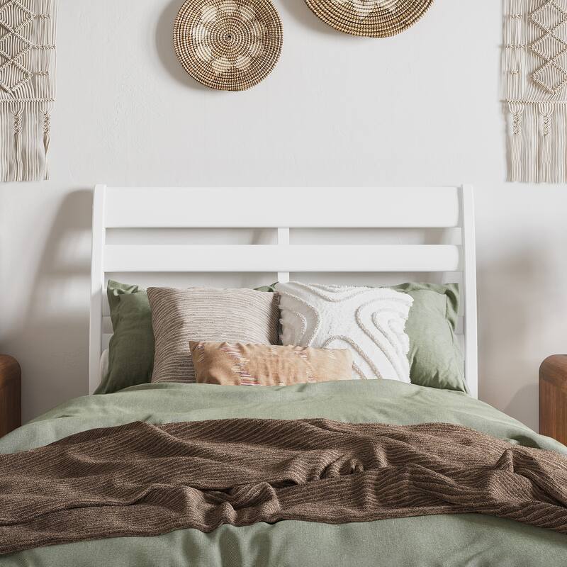 Solid Wood Headboard Twin Size - White Bedroom Headboard with USB Charger & Slats