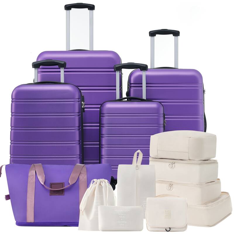 Luggage Set 4 Piece, ABS Hardside Expandable Luggage w/Spinner Wheels, TSA Lock, Spinner Wheels, Travel Bag - Purple