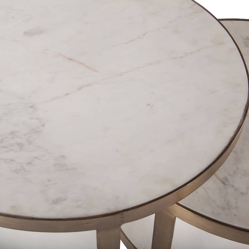 Leonardo Set of Two White Marble and Gold Nesting Coffee Tables