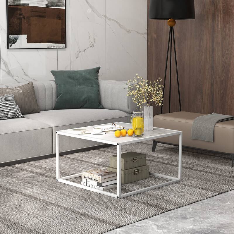 Costway Coffee Table Modern Rectangular Coffee Table Metal Frame For - 27.5'' x 27.5'' x 16''