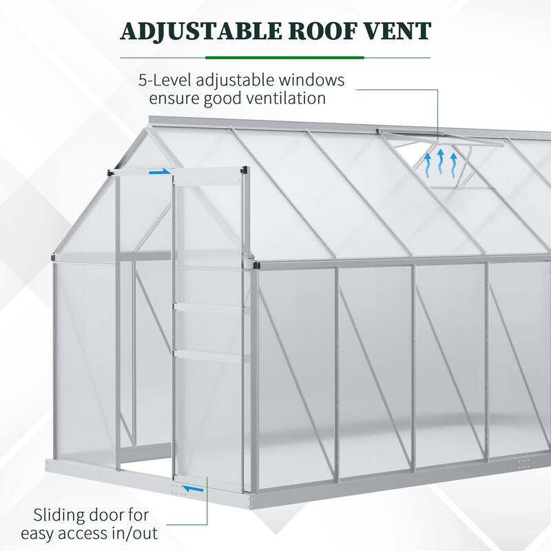 Outsunny 12' x 6' Aluminum Greenhouse, Polycarbonate Walk-in Garden Greenhouse Kit with Adjustable Roof Vent