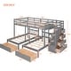 preview thumbnail 3 of 16, Full Over Twin & Twin Bunk Bed Kids Bed Wood Triple Bunk Bed with Drawers and Guardrails, Gray