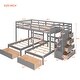 preview thumbnail 3 of 16, Full Over Twin & Twin Wood Triple Bunk Bed with Drawers and Guardrails, Gray