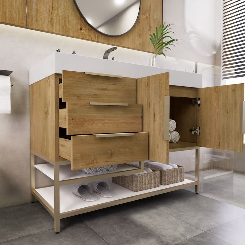 Noble 42" Free Standing Vanity (L Drawer) with Reinforced Acrylic Sink - 42" Width