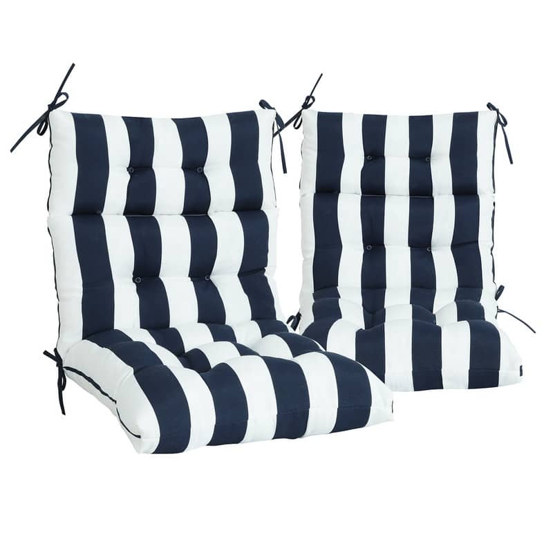 2 Pcs Set High Back Patio Chair Cushions, 44'' x 22''x 4''Tufted Rocking Chair Cushions, for Garden Porch Home Office Chair Use - 44'' x 22''x 4'' - Blue White Stripes