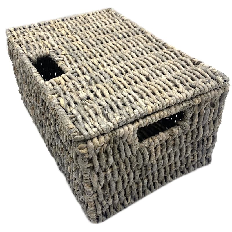 Woven Grass Grey Rectangular Lidded Storage Baskets (Set of 2)