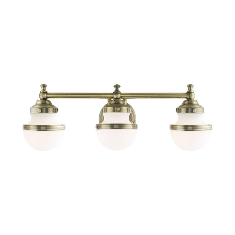 Livex Lighting Oldwick 3 Light 24" Wide Vanity Light with White Shade - Antique Brass