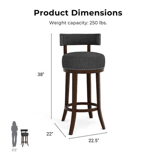 dimension image slide 2 of 6, Furniture of America Fendeson Transitional Nailhead Swivel Barstool (Set of 2)