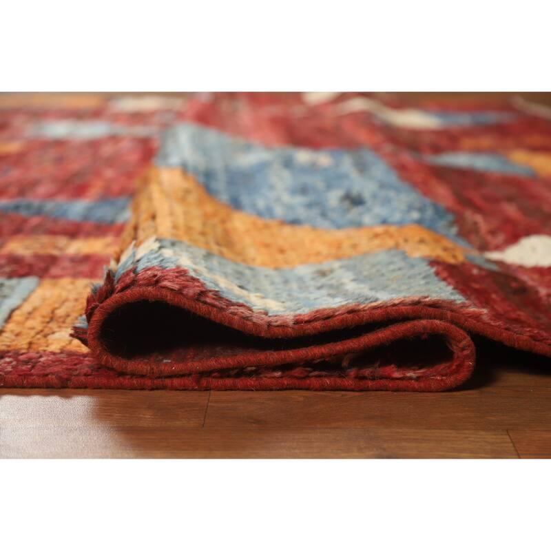 Geometric Moroccan Oriental Area Rug Handmade Red Wool Carpet - 6'4" x 8'9"