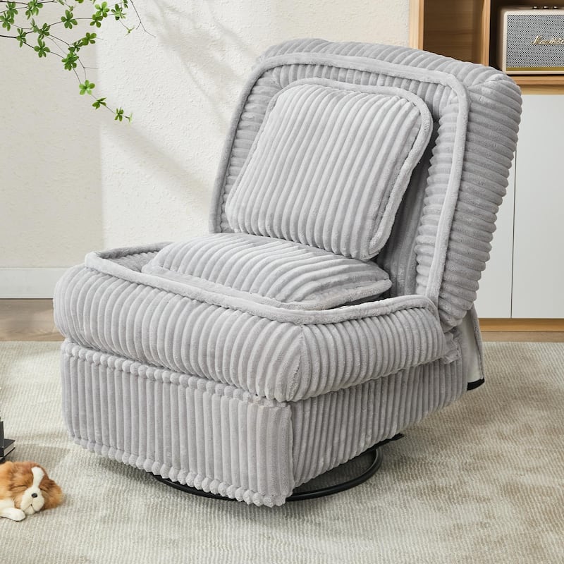 Recliner Chair with Pull Footrest, Swivel Rocking Single Sofa Chair, Upholstery Lounge Chair with Adjustable Backrest