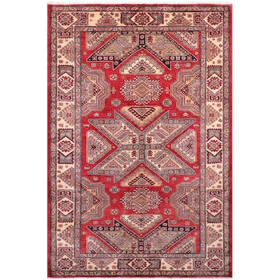 Tribal Super Kazak Alessandra Red/Natural Hand Knotted Wool Rug - 5'11'' x 7'4''