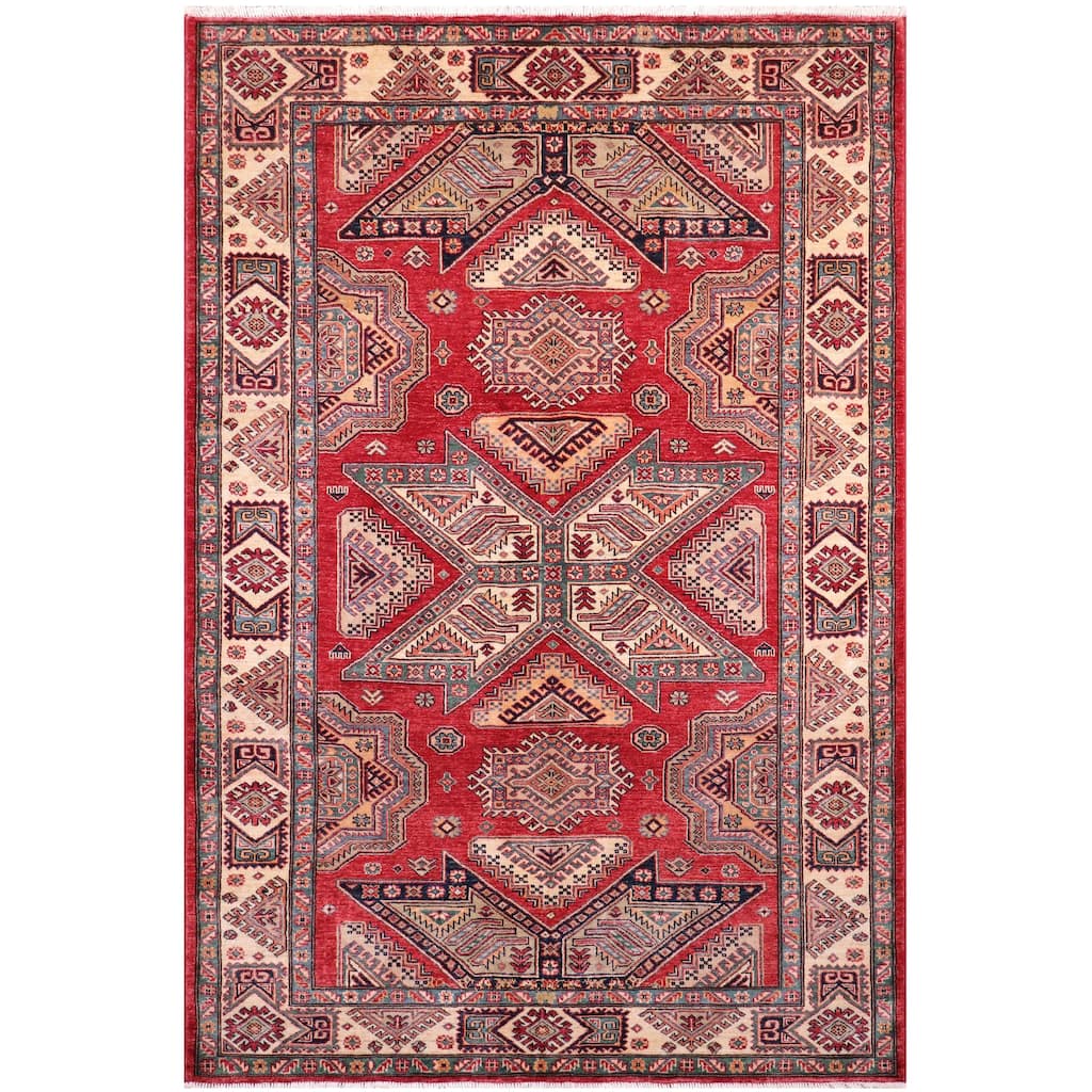 Tribal Super Kazak Alessandra Red/Natural Hand Knotted Wool Rug - 5'11'' x 7'4''