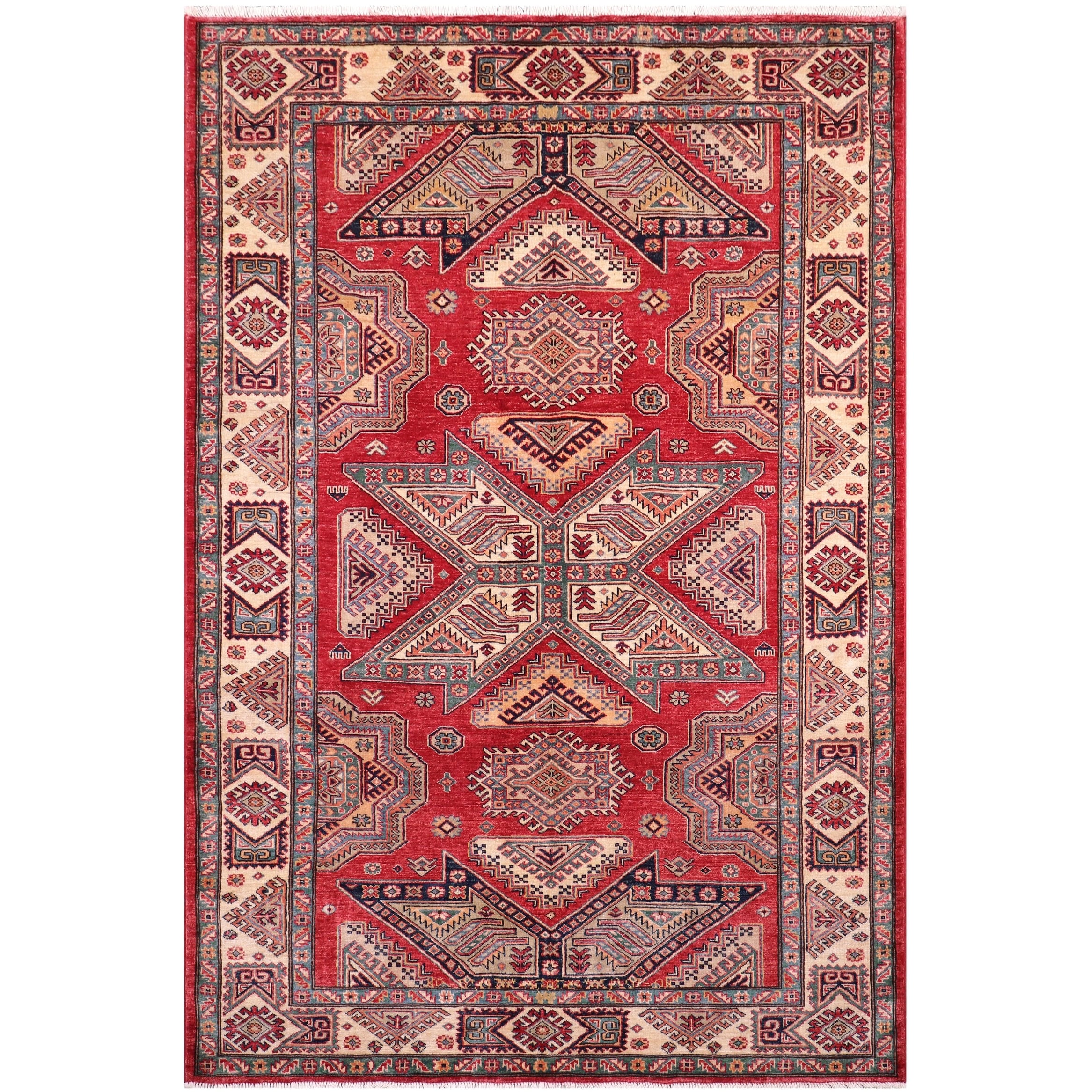 Tribal Super Kazak Alessandra Red/Natural Hand Knotted Wool Rug - 5'11'' x 7'4''