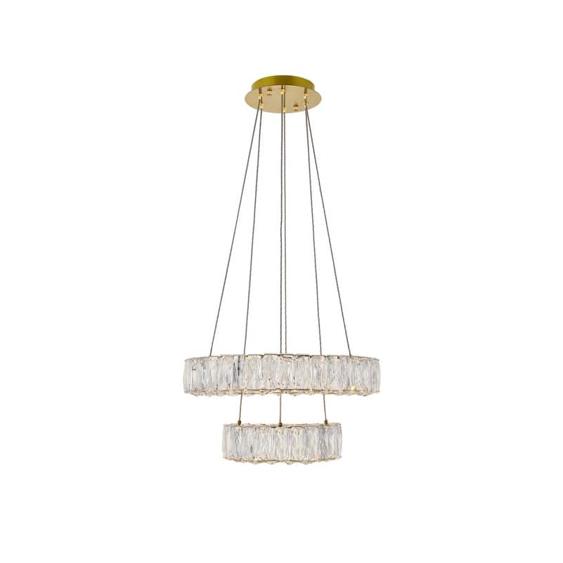 Madelyn Integrated LED chip light gold Pendant Clear Royal Cut Crystal - 17.7"W X 12"H