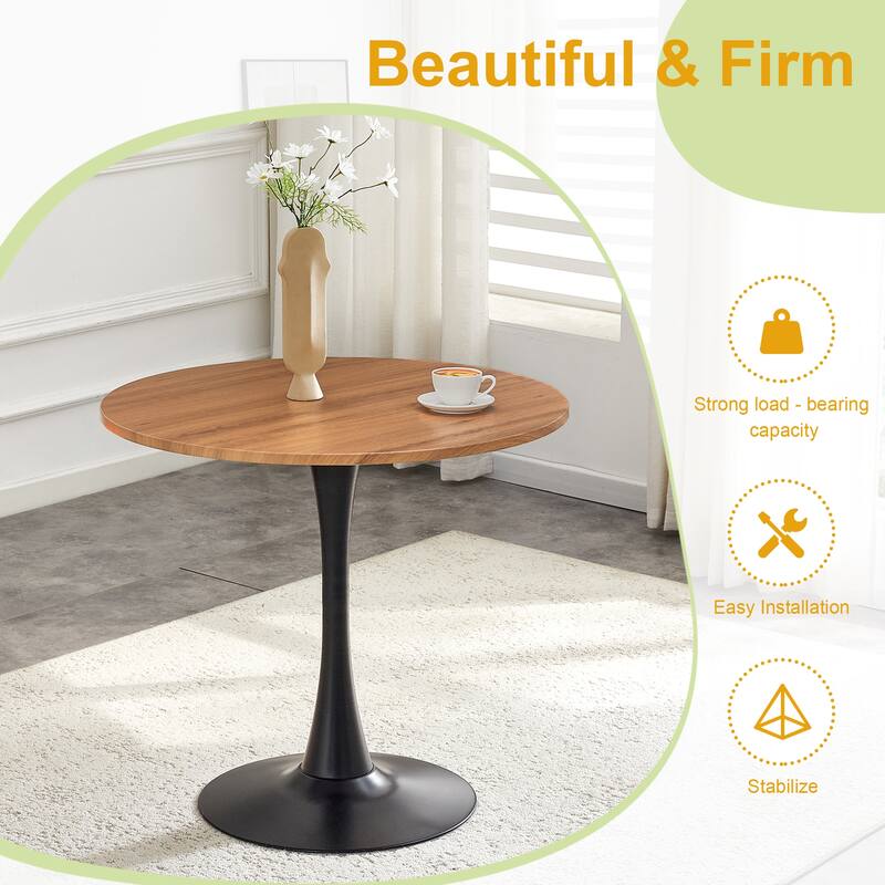 Round Thickened Table Top Coffee Table, Metal Pedestal Side Table Modern Bistro Table