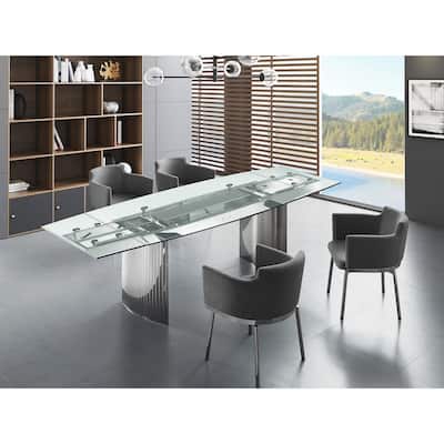 Allegra Manual Dining Table with Stainless Steel Base and Clear Top