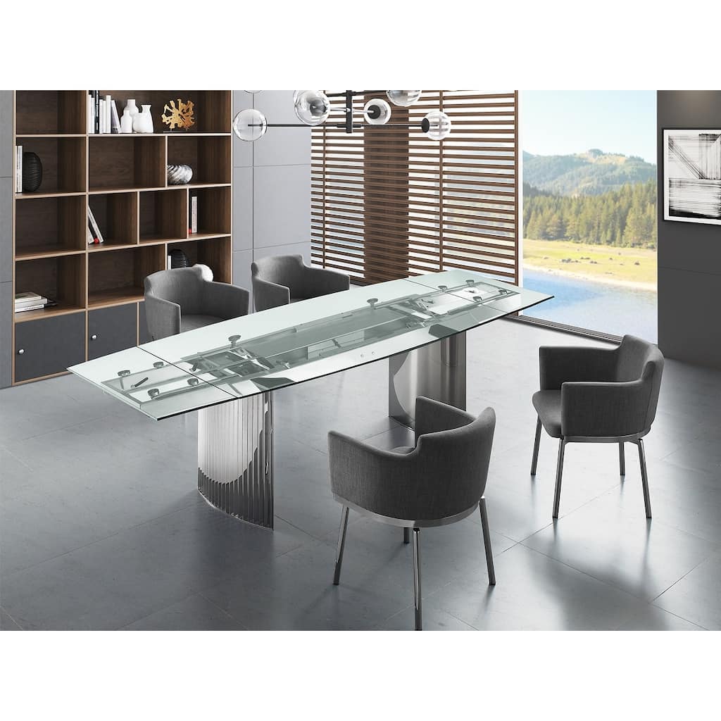 Allegra Manual Dining Table with Stainless Steel Base and Clear Top