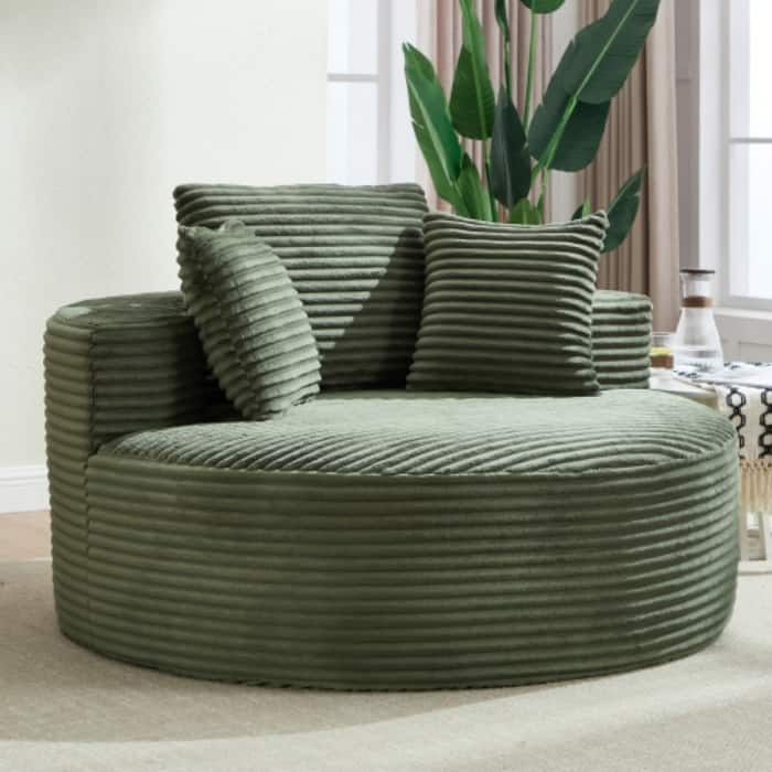 Round Memory Foam Sofa Bed, Cloud Sectional Couch with 3 Pillows for Living Room - Green
