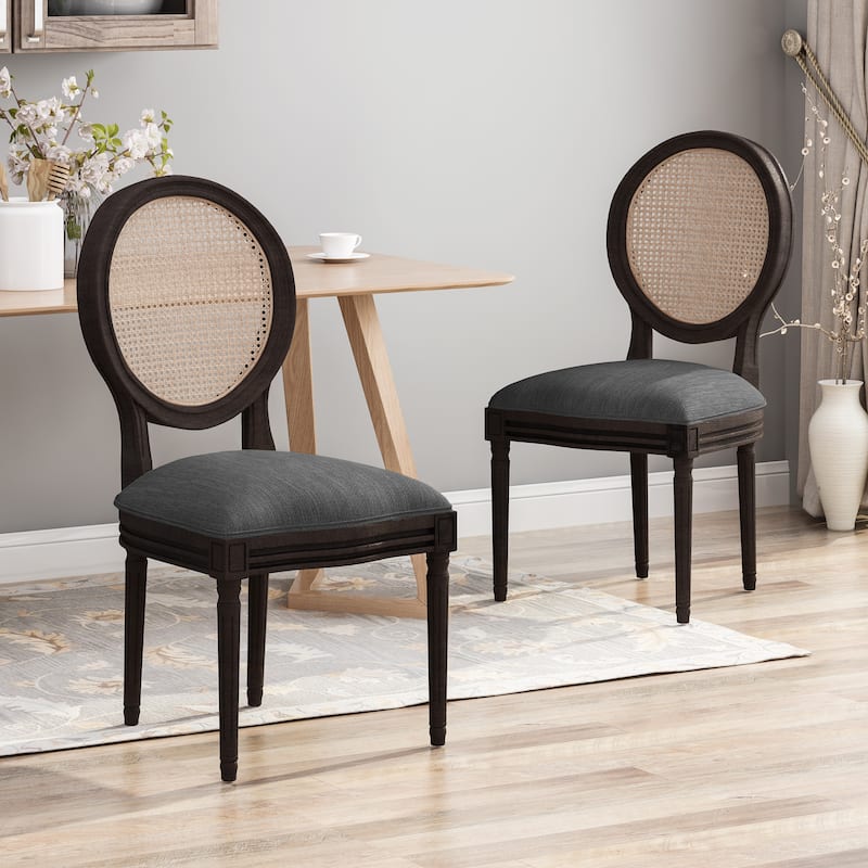 Govan Wooden Dining Chairs with Cushions (Set of 2) by Christopher Knight Home - Charcoal + Natural + Dark Brown