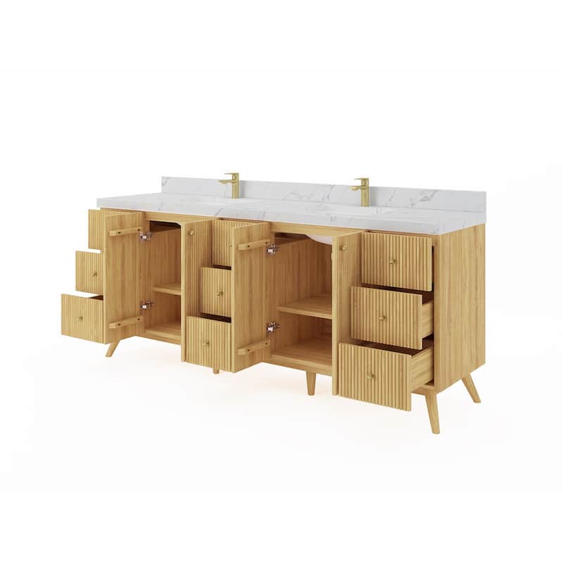 Willow Collections 84 in. W x 22 in. D Pasadena Solid Teak Double Sink Bathroom Vanity with Countertop