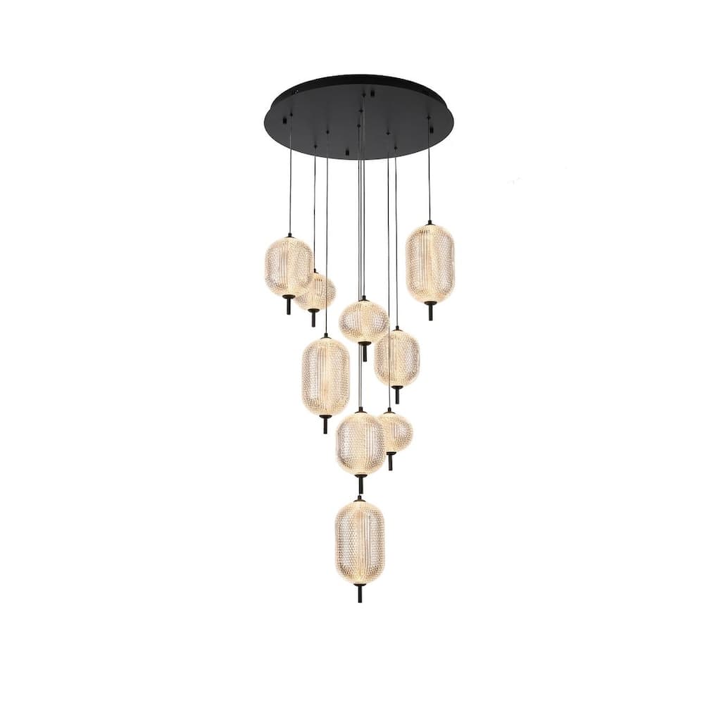 9-Light Satin Black LED Chandelier With PC Shades