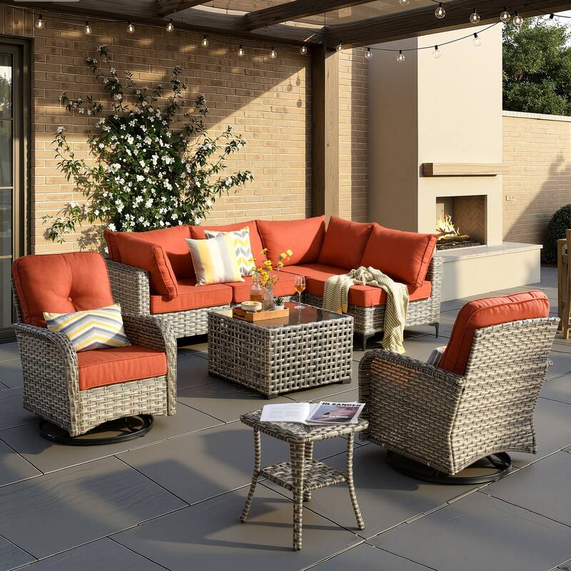 XIZZI 8-Piece Outdoor Wicker Furniture Sectional Swivel Chairs Set - Red