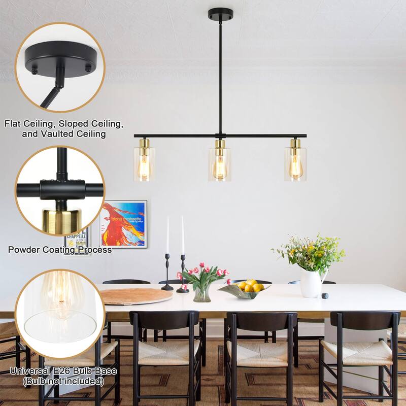 Modern Linear Ceiling Hanging Light 3-Lights Industrial Pendant Light with Adjustable Height for Living Room, Foyer - N/A