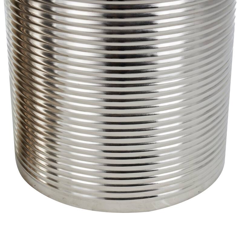 Gold or Silver Metal Metallic Ribbed Drum Accent Table (Set of 3)