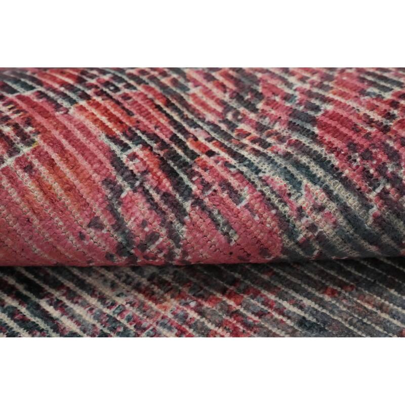 Hand Knotted Oriental Viscose Silk Carpet Modern Pictorial Pink Abstract Area Rug - 7' 7'' X 5' 6''