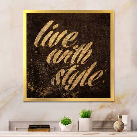 Designart "Gold Glam Live with Style Quotes" Fashion Framed Art Print