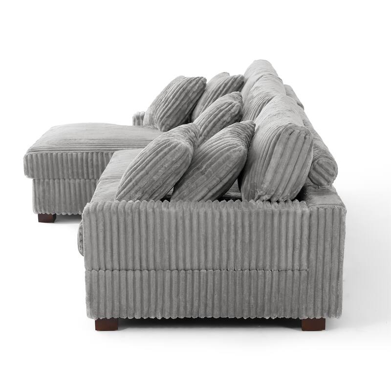 118.3" W Plush Corduroy Square Arm Upholstered Sectional Modular Sofa