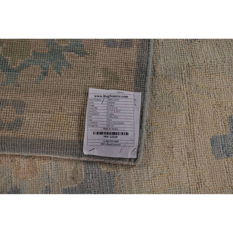 Blue Vegetable Dye Oushak Oriental Large Area Rug Handmade Wool Carpet - 10'5"x 13'7"
