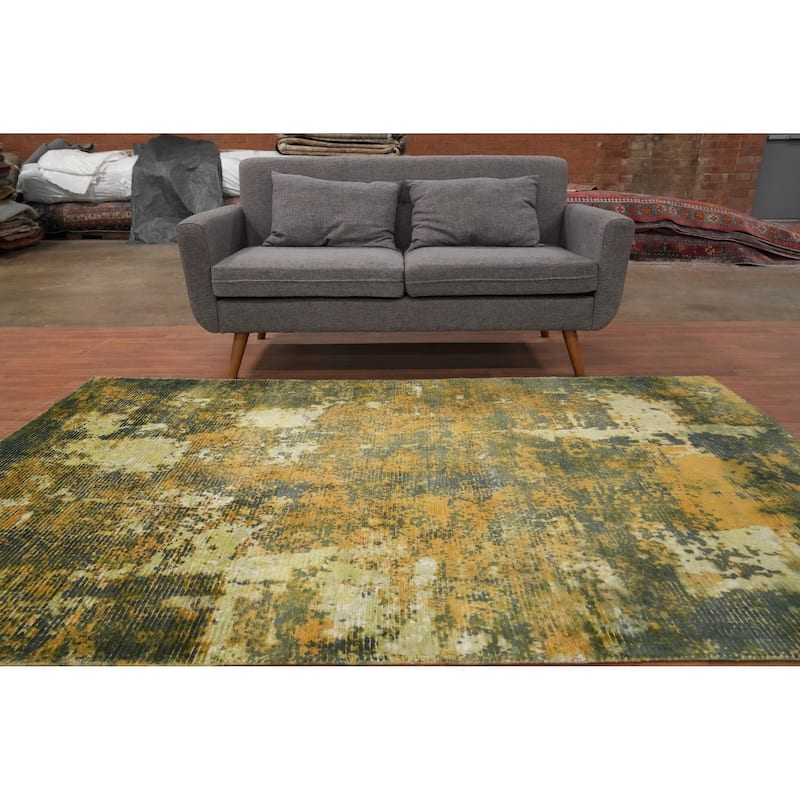 Hand Knotted Oriental Viscose Silk Carpet Modern All-Over Multi-Colored Abstract Area Rug - 8' 0'' X 5' 1''