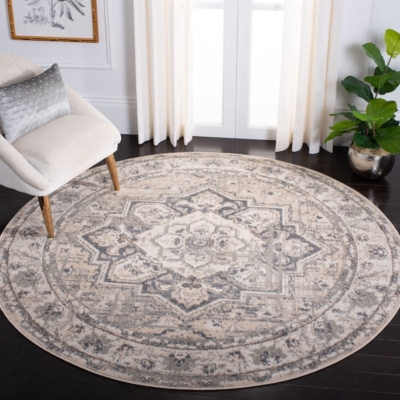 SAFAVIEH Pyramid Jack Traditional Rug - 6'7" Round - Ivory/Grey