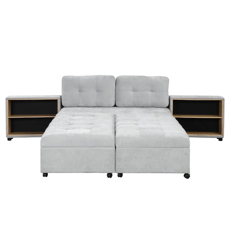 Versatile Modular Sectional Sofa Bed with 2 Storage Racks and Wheels - Gray