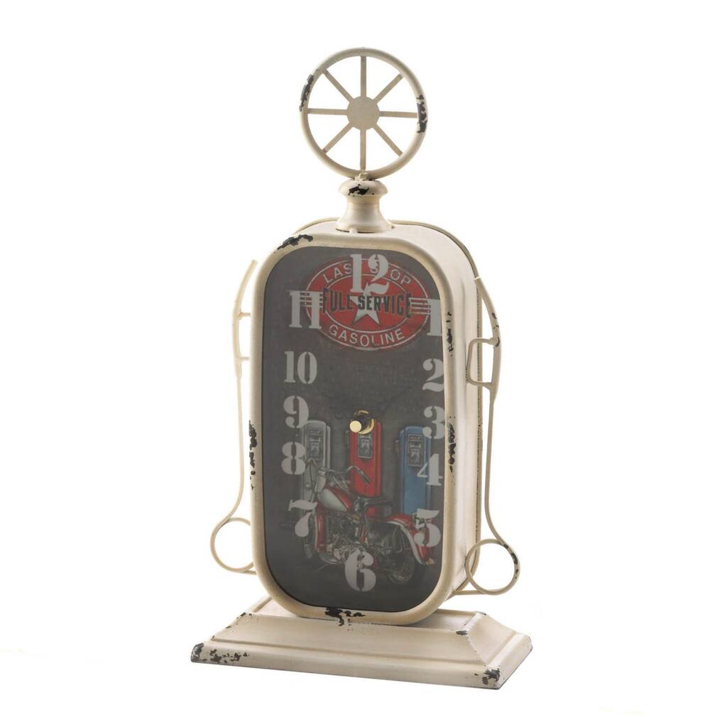 15.5" Gray and Red Rustic Finish Gas Station Desk Clock
