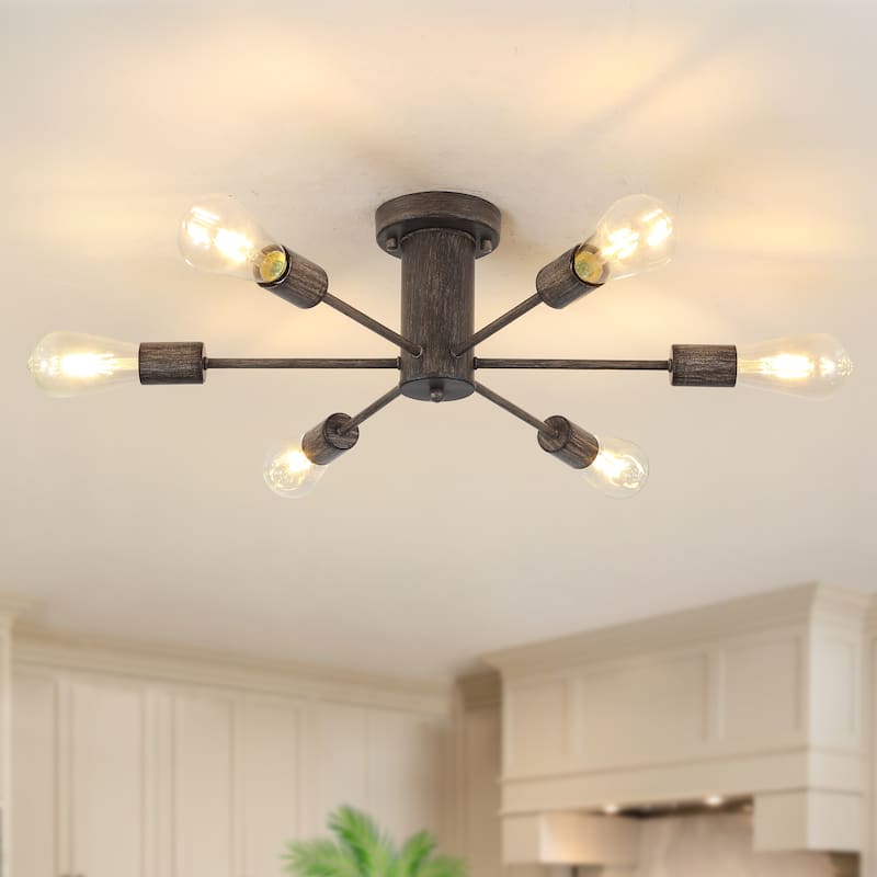 6-Light Modern Industrial Sputnik Semi-Flush Mount Ceiling Light - N/A