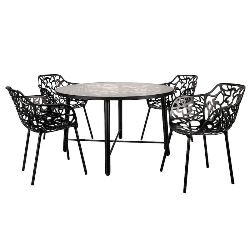 48 in. Round Outdoor Dining Table in Aluminum with Tempered Glass Tabletop - 47.25 x 47.25