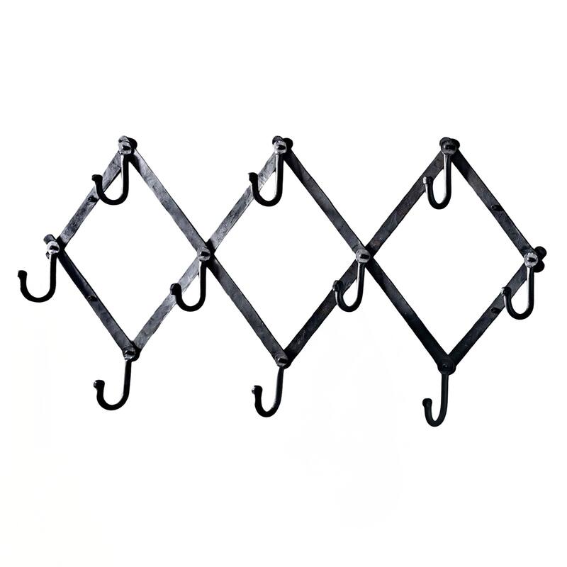 Kings County Tools Forged Iron Accordion Wall Hanger with 10 Hooks (Black) - Black