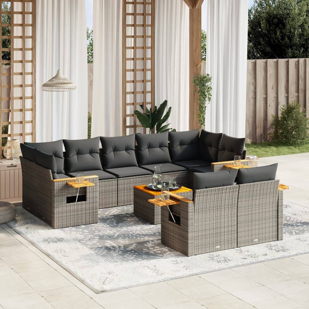 vidaXL Garden Sofa Set Grey PE rattan Large Adjustable Armrests - 24.4 x 33.5 x 27.2