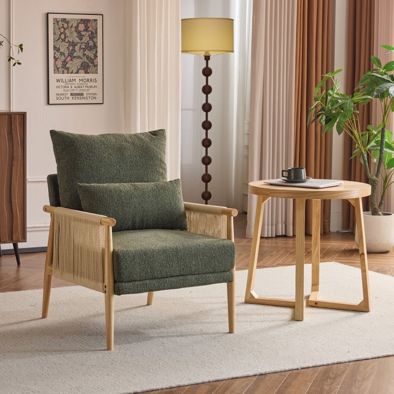 Chenille Accent Chair with Pillow - Green