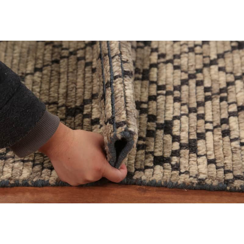 Striped Brown Moroccan Indian Foyer Rug Handmade Wool Carpet - 2'0"x 3'0"