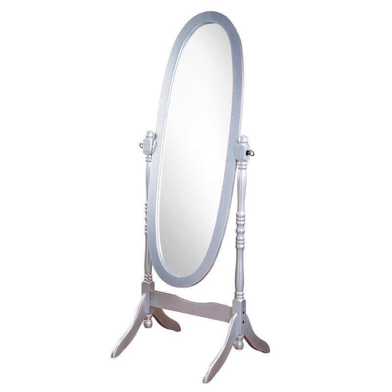 Traditional Oval Wood Frame Floor Mirror - Silver