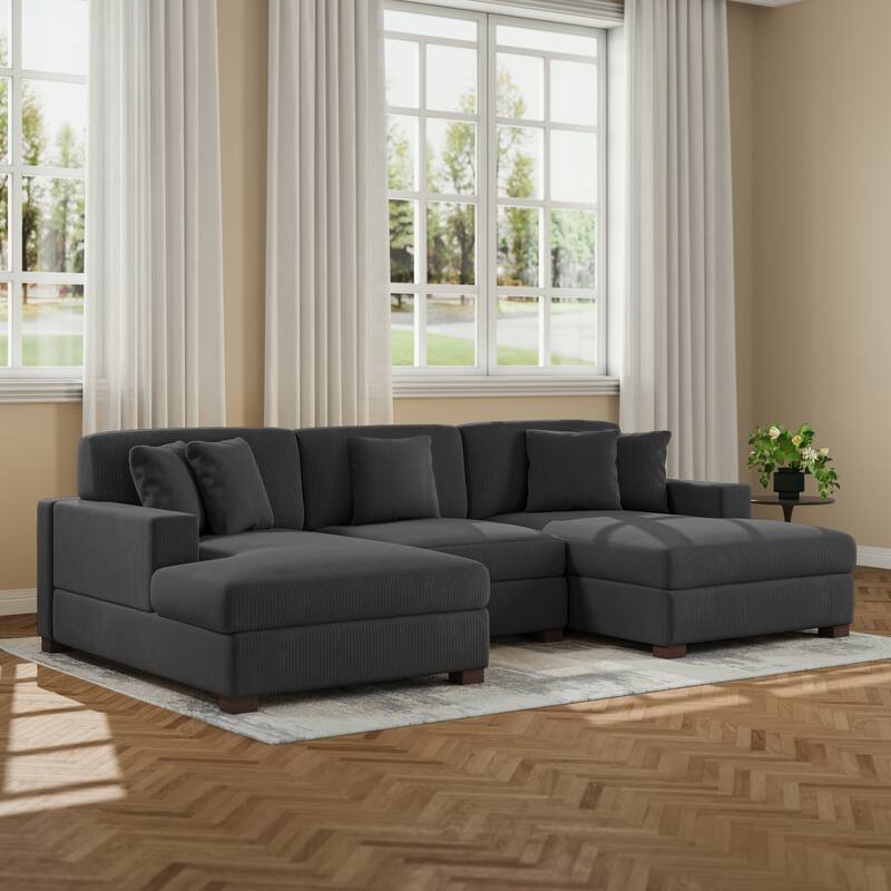 Upholstered Oversized Modular Sectional Sofa Set Corduroy Sleeper Sofa With Chaise